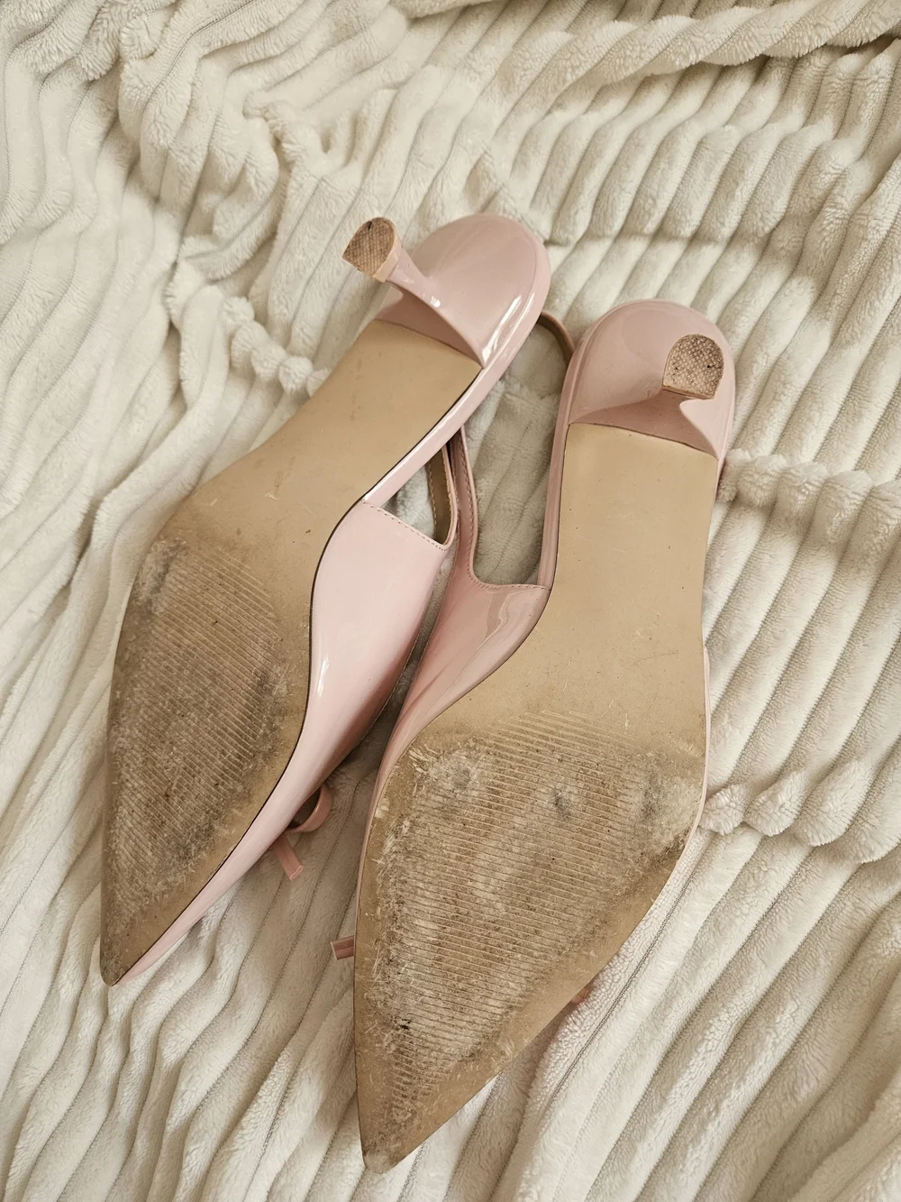 Madden Gorl Slingback Pointed-Toe kitten heels with Bow - Blush Pink